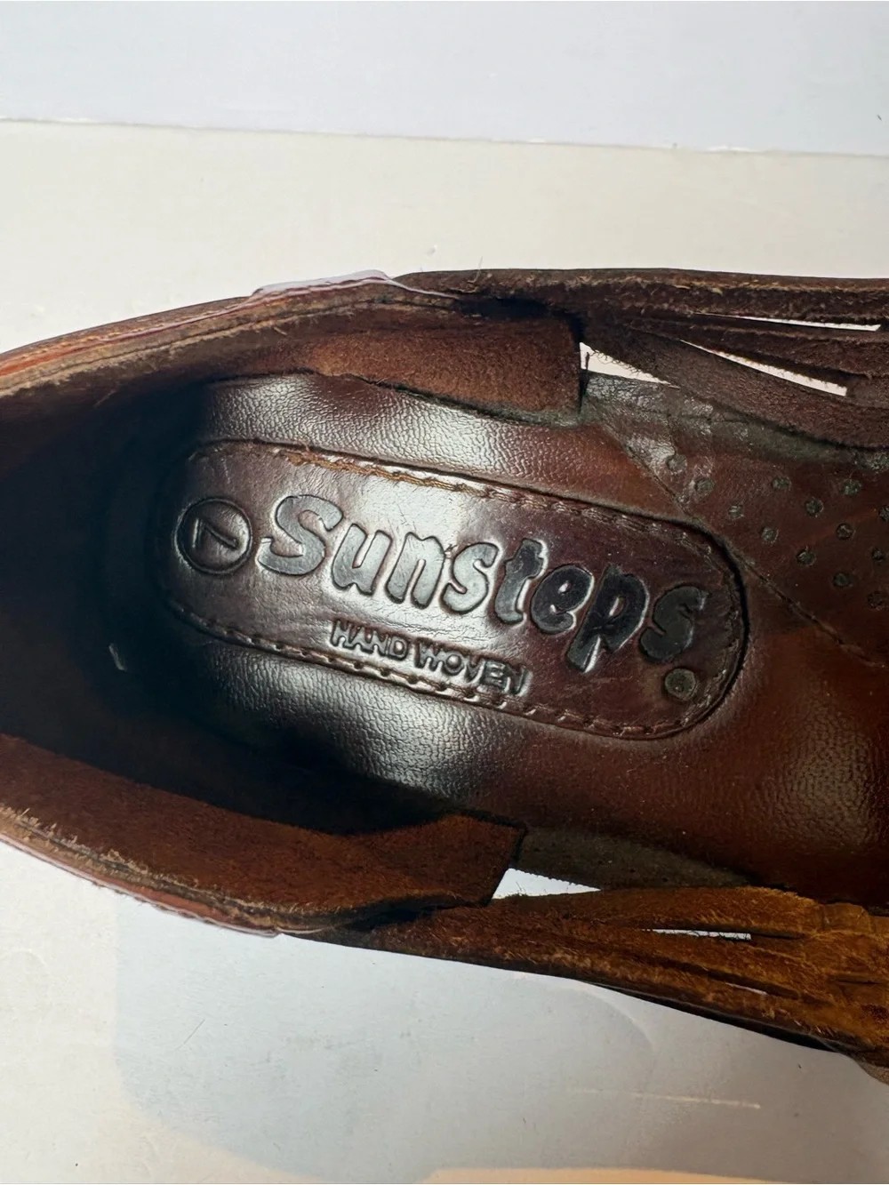 Sunsteps Men's Brown Woven Leather Slip-On Fisherman Huarache Sandals Size 7